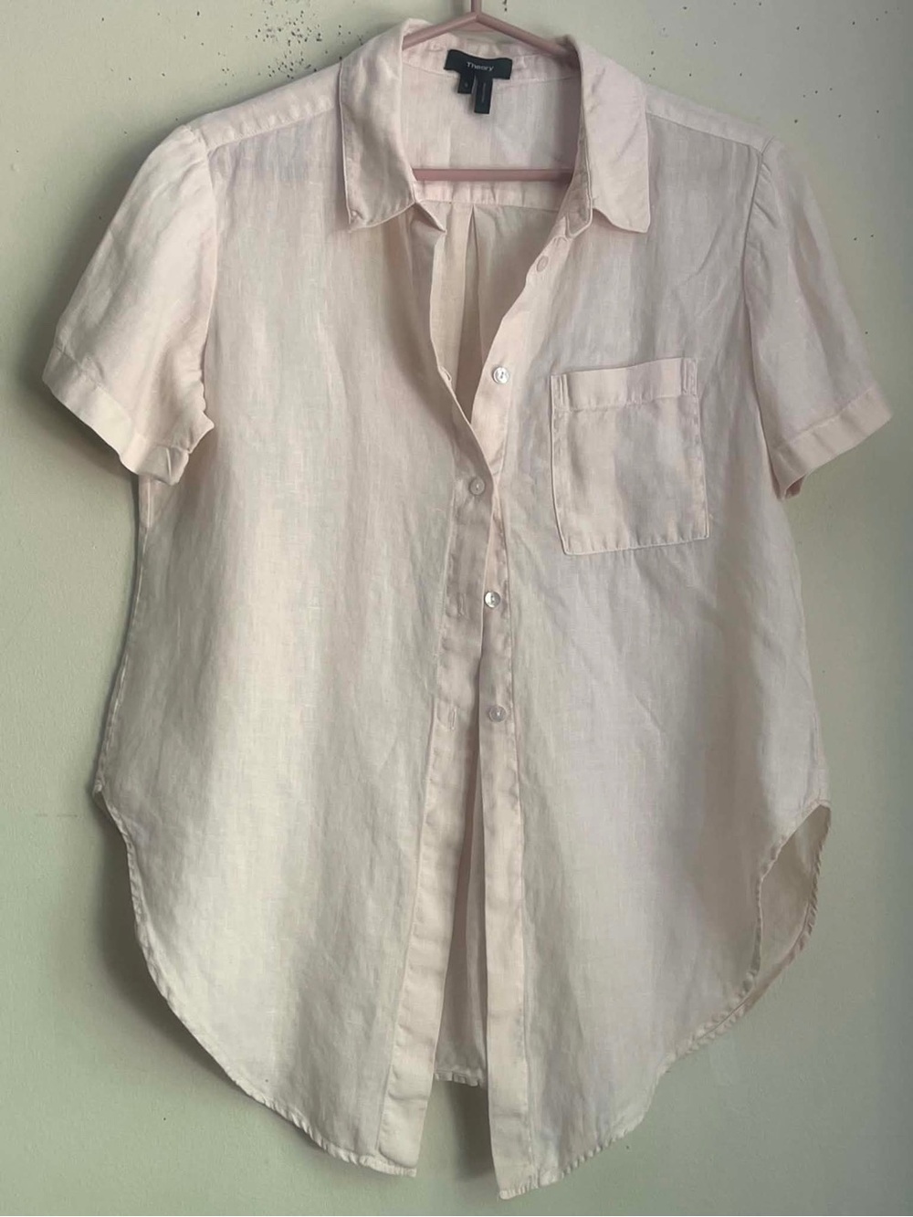 Theory Cream Short Sleeve Linen Button-Down Shirt